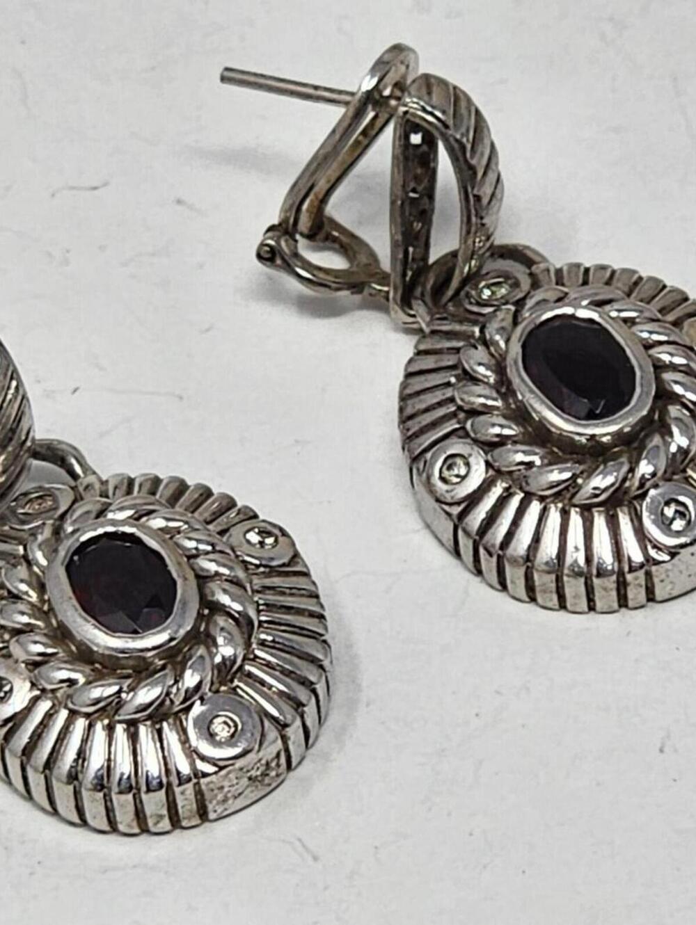 Antique Art Deco Sterling Garnet & Diamond Accent Earrings - Picture 13 of 14